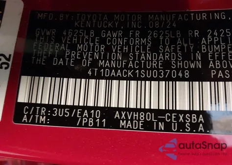 2025 Toyota Camry Se z USA, uszkodzony, nr VIN 4T1DAACK1SU037048